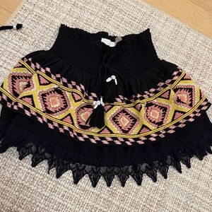 Ramy Brook Black and Yellow Embroidered Mini Skirt